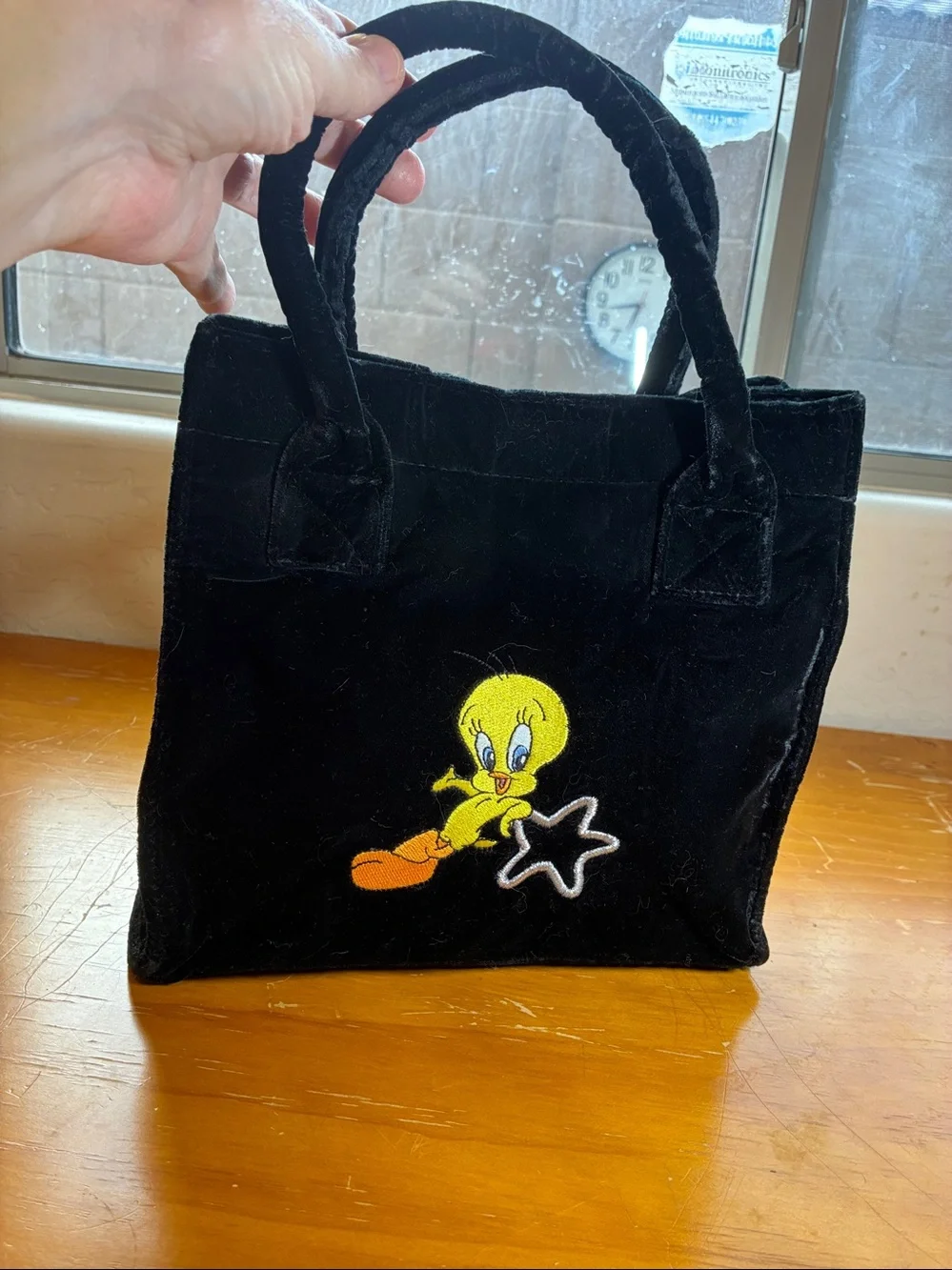 Tweety Bird Warner Bros. Purse with a faux velvet exterior. Interior pocket.